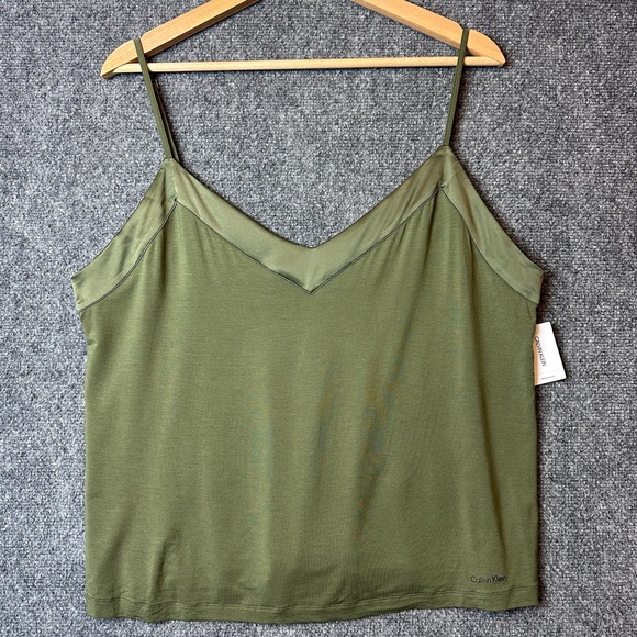 Calvin Klein modal satin trim sleep camisole tank top XL olive green lounge - Picture 1 of 12
